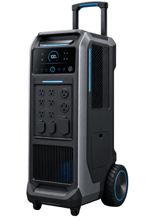 Original illustrative render representing a whole-home backup portable power station — not an exact photograph of the Anker SOLIX F3800.